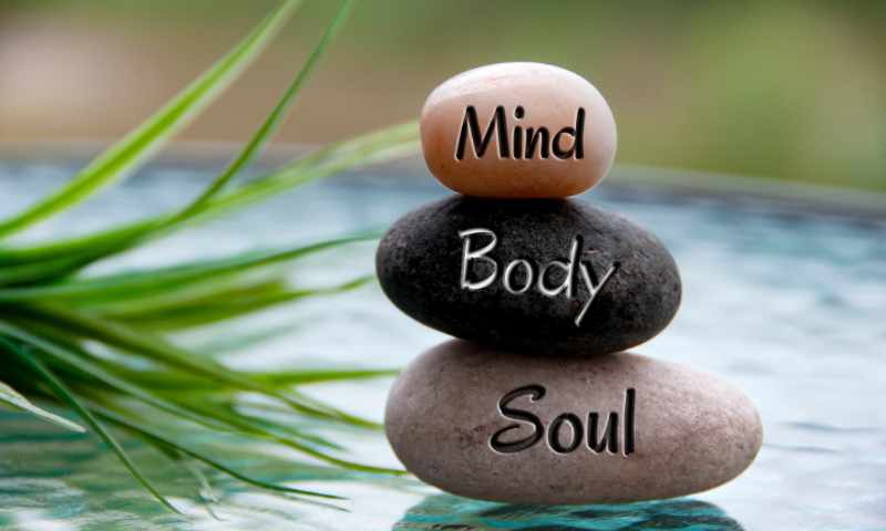 Rocks with the inscription, Mind, Body, Soul