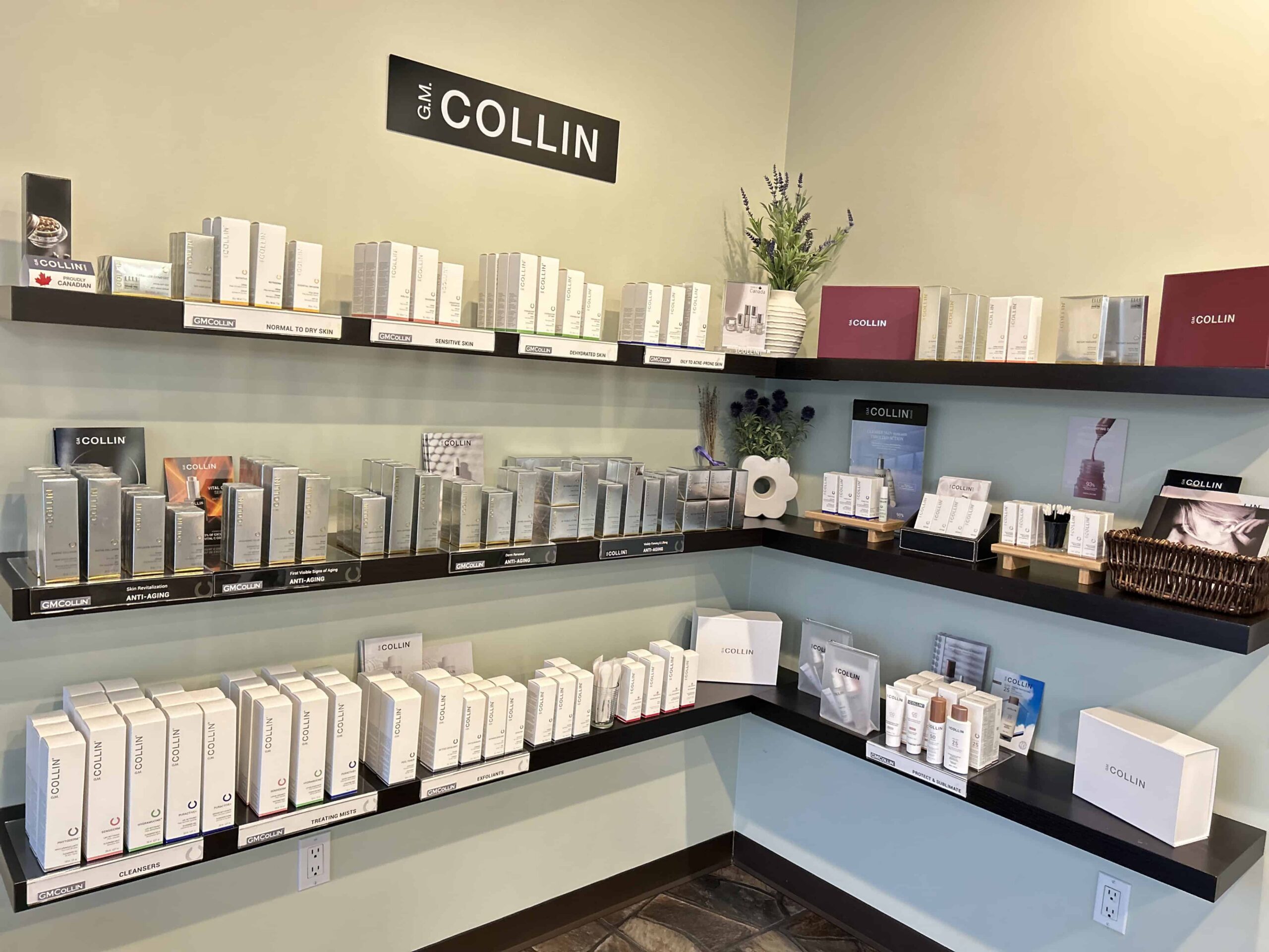 G.M Collin Products arranged on shelves